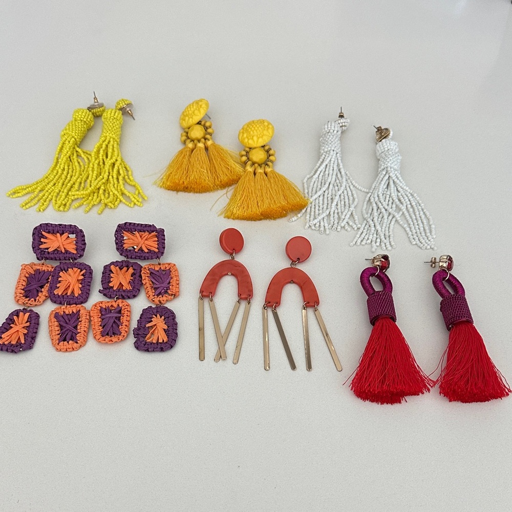 Colorful Tassel and Geometric Earrings Set. 6 pairs in total